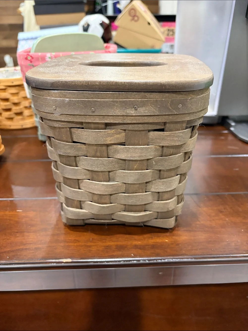 Longaberger Brown Woven Wood Tissue Box Cover
